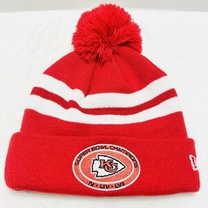 New Era Kansas City Chiefs Multi‎ Champs Pom Beanie Hat Cap Knit Cuff Red NFL